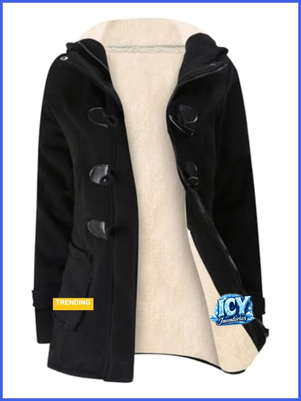 Sherpa Lined Fleece Jacket Toggle Duffle Coat Hooded Winter Warm